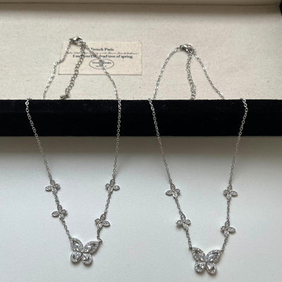 Five-flower flash diamond butterfly necklace