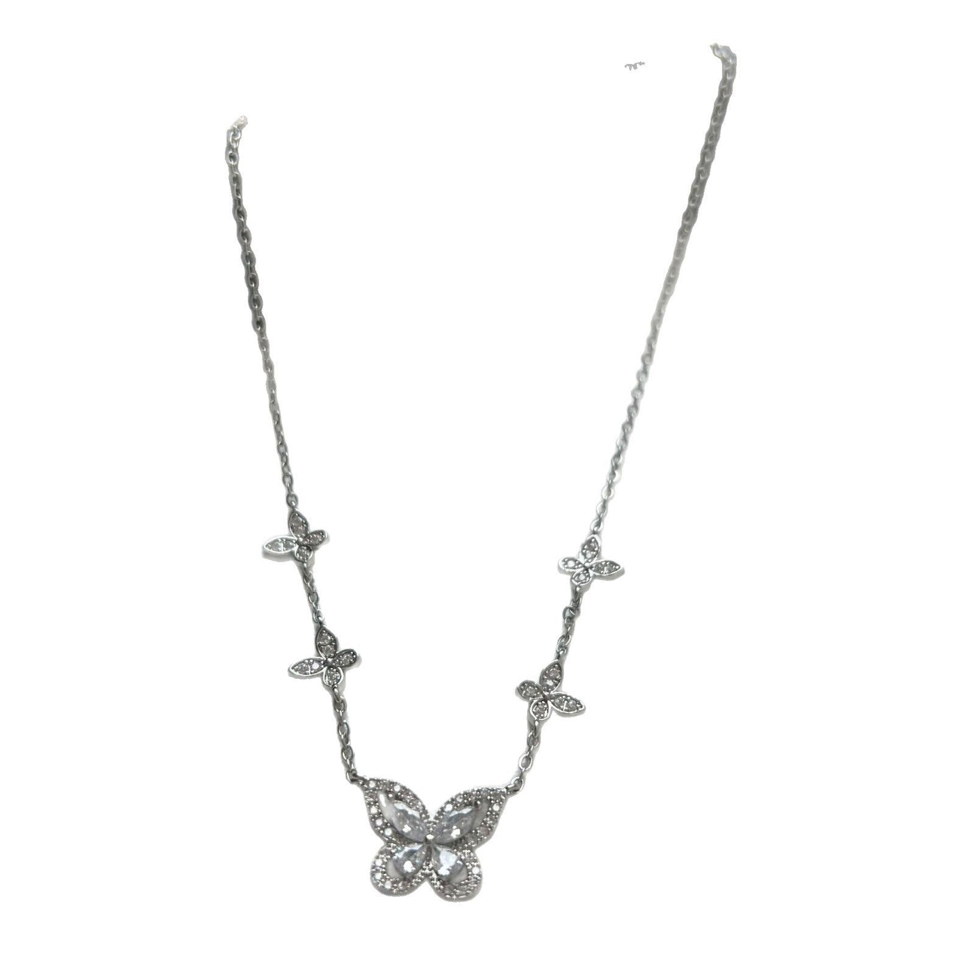 Five-flower flash diamond butterfly necklace