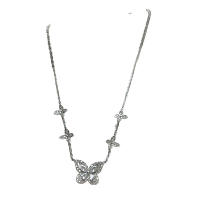 Five-flower flash diamond butterfly necklace