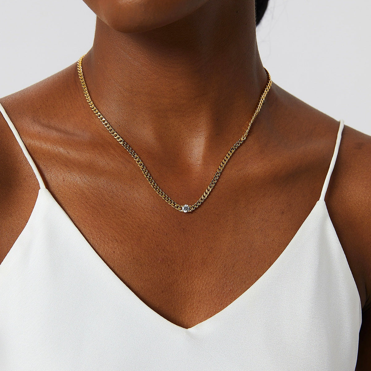 18K Gold Diamond Thick Necklace