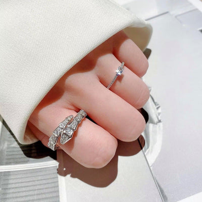 Snake bone ring with diamonds