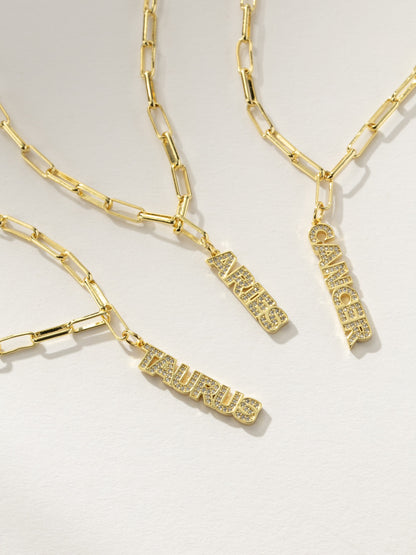 Zodiac Nameplate Pendant Necklace